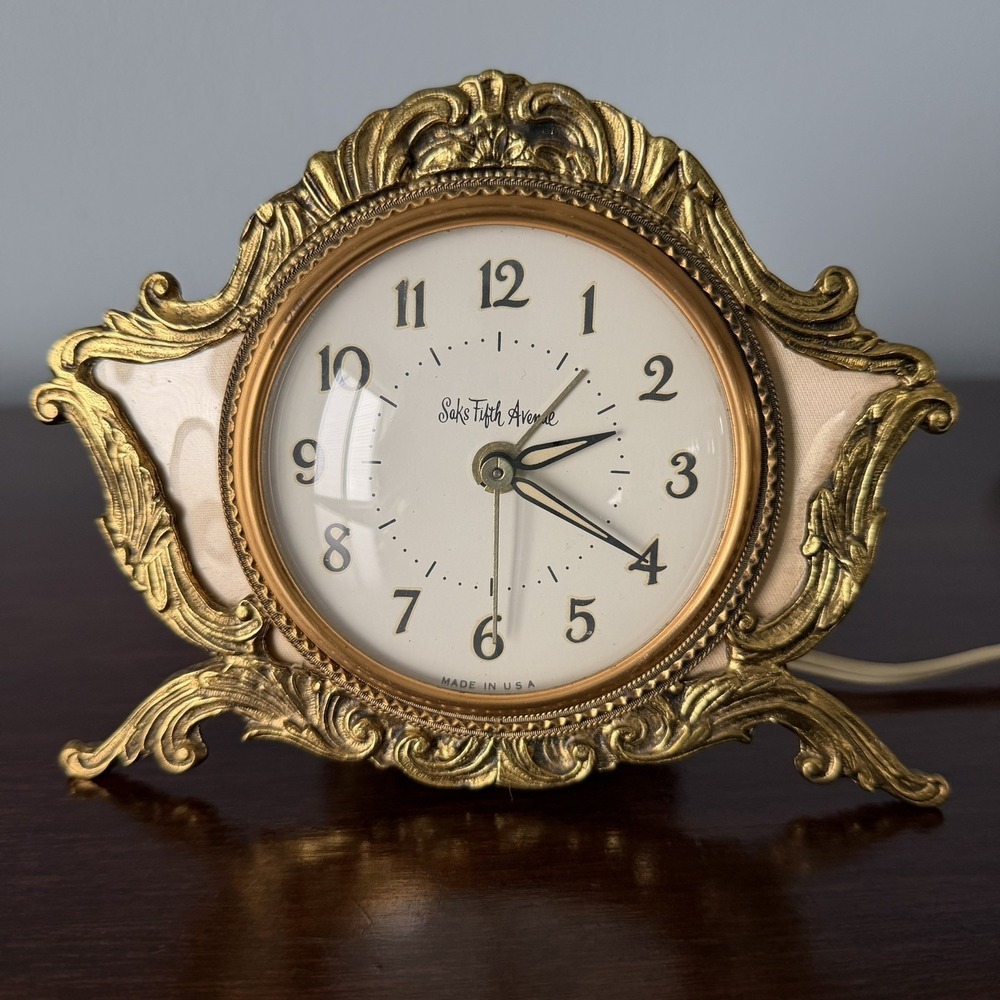 Vintage Saks Fifth Ave Electric Desk/ Boudoir Alarm Clock MCM Hollywood Regency